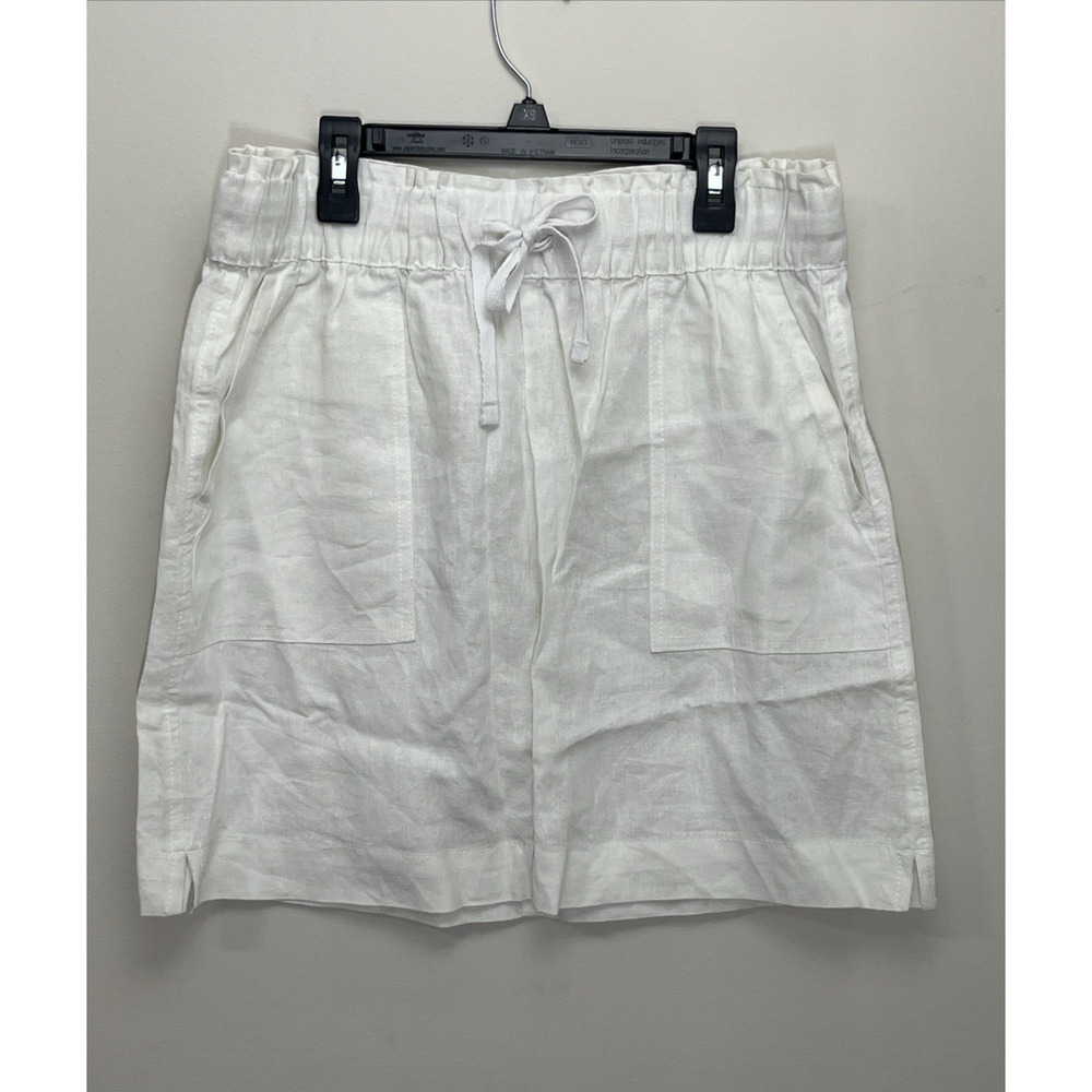 Dash Linen Blend Mini Skirt Medium White Pull On Elastic Waist Casual Beach Vaca